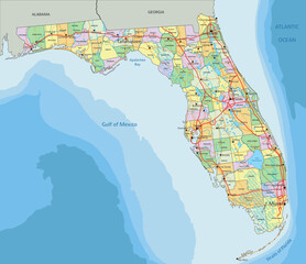Florida - Highly detailed editable political map with labeling.