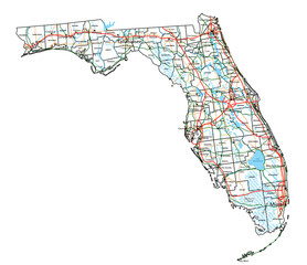 Florida road and highway map. Vector illustration.