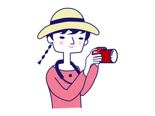 カメラで撮影した画像を確認する人