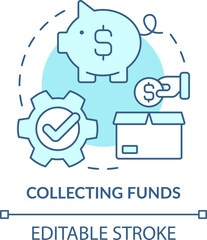 Collecting funds turquoise concept icon. Deposit. Treasury management service abstract idea thin line illustration. Isolated outline drawing. Editable stroke. Arial, Myriad Pro-Bold fonts used