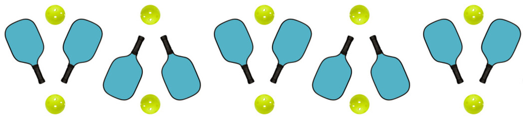  Panorama Pattern pickleball ball and paddle on a white background..