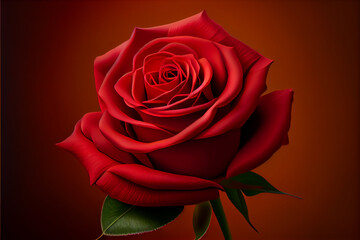 Red Rose Flower isolated on red background | Close-up shot of a red rose | Red rose for Valentine's Day | 14th Feb | Romantic, Love | Ai Generated | Ai Generative | Hyper realistic