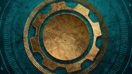 Dark blue and brown grunge hi-tech and science design with HUD gears