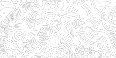 Topographic map. Abstract background with lines and circles. Gray black mountain contour lines. Topographic terrain. White grey background with space grid Topographic background.