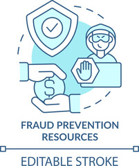 Fototapeta na wymiar Fraud prevention resources turquoise concept icon. Treasury management service abstract idea thin line illustration. Isolated outline drawing. Editable stroke. Arial, Myriad Pro-Bold fonts used