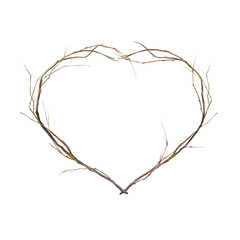 Hand drawn twig heart watercolor illustration.Template for San Valentino, wedding, engagement, mother day cards and posters.