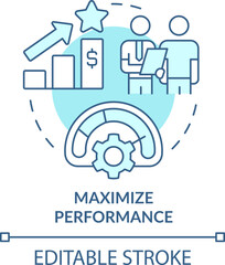 Maximize performance turquoise concept icon. Treasury management benefit abstract idea thin line illustration. Isolated outline drawing. Editable stroke. Arial, Myriad Pro-Bold fonts used