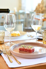 Tuna Shrimps Tartare with a wine