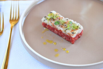 Tuna Shrimps Tartare with a wine