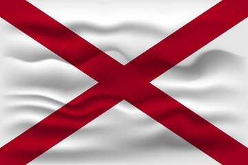 Waving flag of the Alabama state. Vector illustration.
