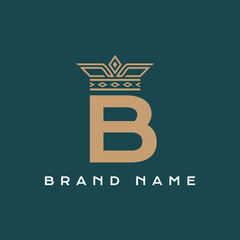 Letter B Line Art Crown Gold and Green Color