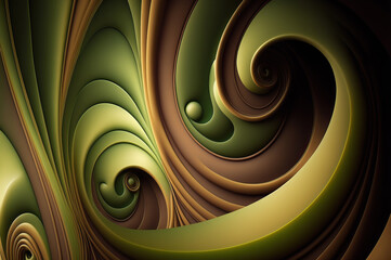 Abstract green and beige fluid waves background texture. Generative AI