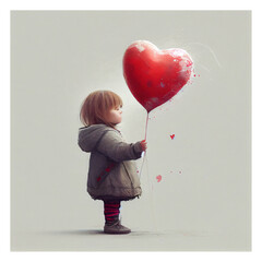 Valentine Little girl - Made by human and Generative AI - obrazy, fototapety, plakaty