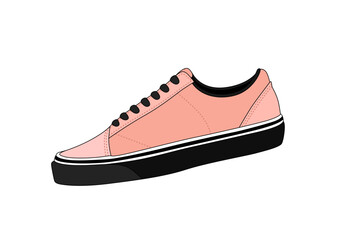 Vector beige keds isolated on white background. Keds outline silhouette illustration. Rose color sportswear. Sport footwear logo
