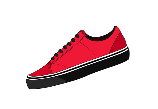 Vector red keds silhouette. Outline sneakers illustration. Sneaker shop isolated logo. Fashion keds symbol