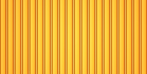 Vector yellow metal plate texture. Vertical line corrugated urban fence seamless pattern. Steel painted wall background. Iron grooved plate shape. Metallic roofing sheet, top view. Plastic siding