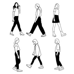 Line drawing of walking on the street after work time conceptual hand drawn minimalism lineart design isolated on white background vector illustration