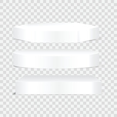 Set of white blank podiums on transparent background. Vector illustration