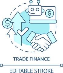 Trade finance turquoise concept icon. Treasury management system function abstract idea thin line illustration. Isolated outline drawing. Editable stroke. Arial, Myriad Pro-Bold fonts used