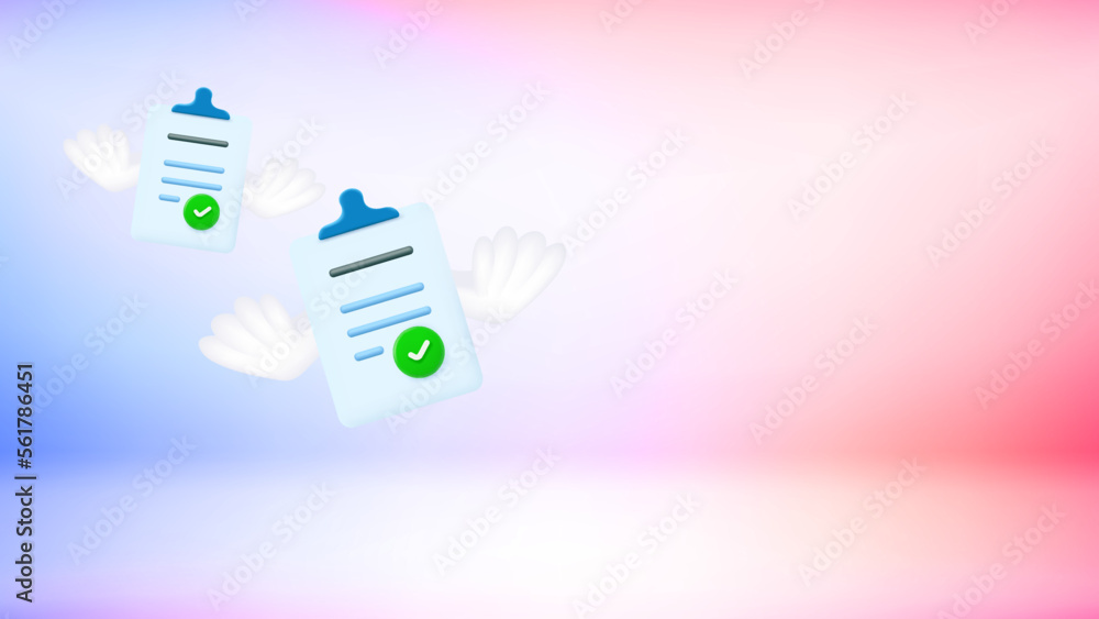 Poster flying documents. 3d vector banner with copy space