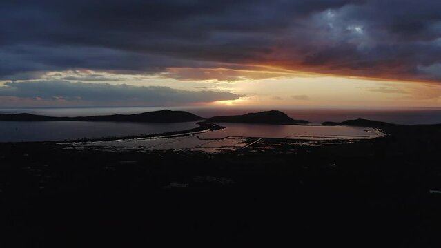 Aerial view of the lagoon of Pylos at sunset