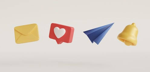 Set icons in 3d style. Business concept icon collection. Creative concept idea. Internet network concept. Business success. 3d render illustration. Symbol, logo illustration.