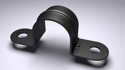 Omega Clamp design. black clamp. Mechanical part. isolated on white. 3d rendering