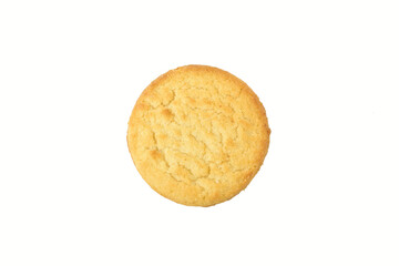 Top view of single butter cookie isolated on white background