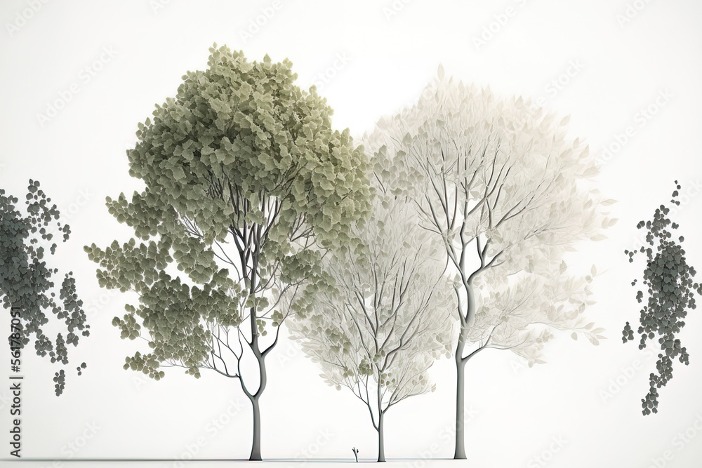 Aufkleber leafy trees against a white background. generative ai
