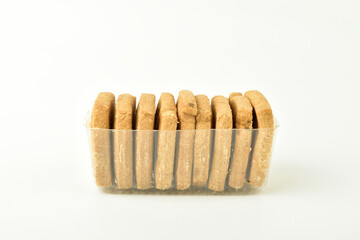 Bakery biscuit in pack on white background