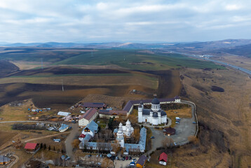 Obraz premium Aerial view of Dumbrava monastery - Romania
