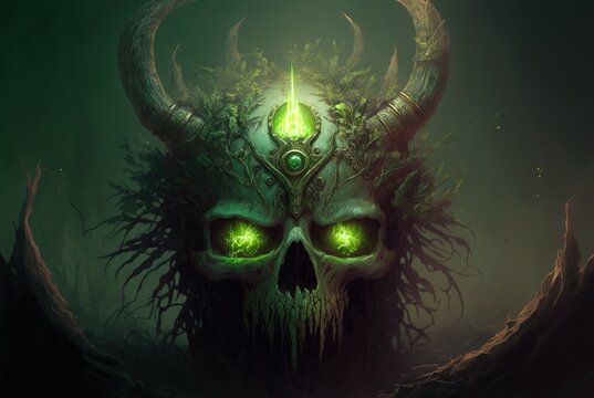 Evil toxic demon overlord of decay; guardian of the deadliest swamp and organic rot, all seeing eyes keeping watch - Generative AI illustration.