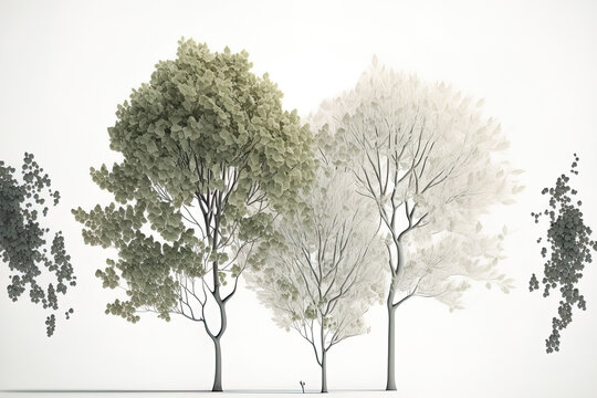 leafy trees against a white background. Generative AI