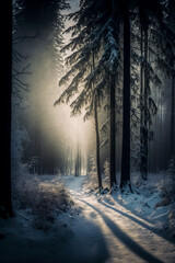 Fototapeta premium Landscapes with forests in the fog, mysterious forests