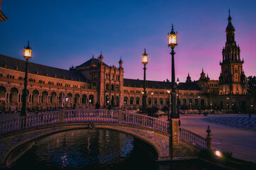 Naklejka premium Plaza de Espana, Seville, Andalusia beautiful sunset