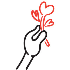image of a hand with a flower in the form of a heart. Declaration of love through action. Symbol of feelings