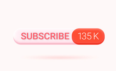 Social media subscribe button. 3d vector illustration