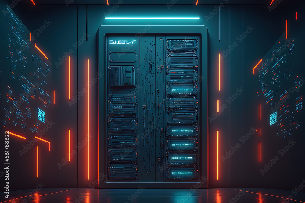 Poster concept of a server with a rack in a server room. generative ai