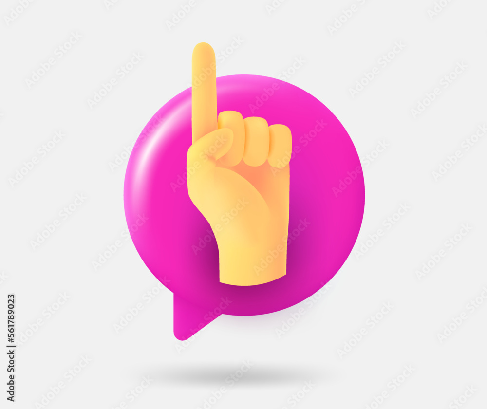 Poster Speech cloud with pointing gesture. 3d vector isolated illustration