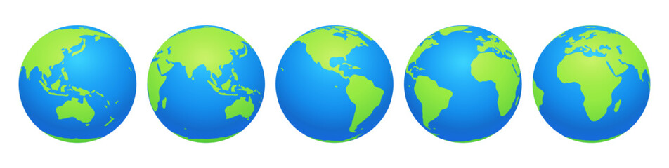 World map on rounded earth globe. Isolated icon of planet with countries, continents, seas and oceans. Worldwide geography and cartography. Vector 3d realistic style