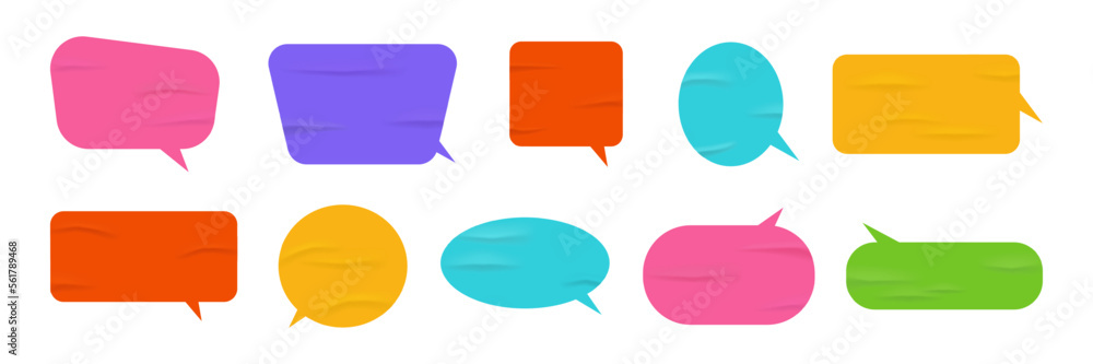 Poster speech and thought bubbles, dialogue balloons, isolated wrinkled glued stickers with copy space. emp