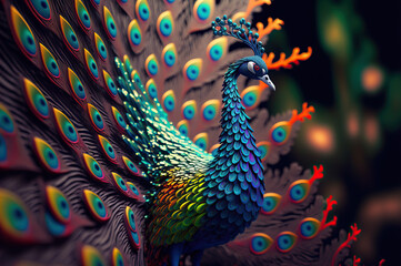 Portrait of a peacock. Ai Generated