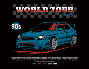 90s car vehicle poster illustration in vector graphic