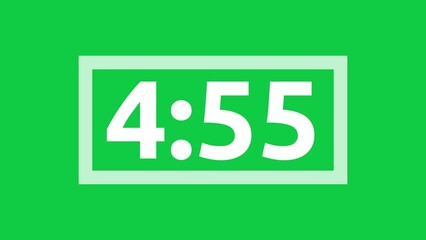 [Part 1 OF 5] 5 minutes timer animation with white square frame blinking every seconds in green screen background.
