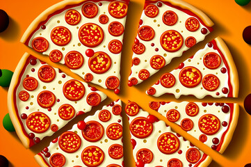 pizza partida en porciones, cocina casera imagen dibujada, ilustración, generative ai. - obrazy, fototapety, plakaty
