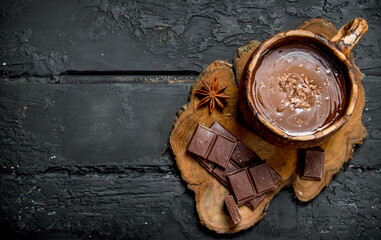 Hot chocolate with cinnamon sticks.