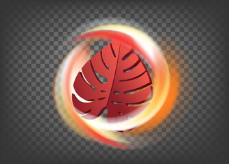 Flaming leaf icon isolated on trandparent. 3d vector icon with fire effect  
