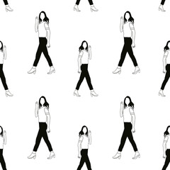 Line pattern of walking on the street after work time conceptual hand drawn minimalism lineart print isolated on white background illustration