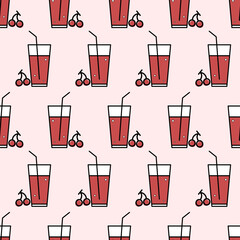A seamless pattern with a glass of cherry juice.