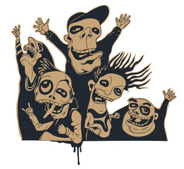 Raging audience at the concert, comical crazy fans, png